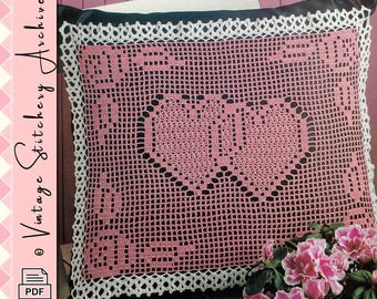 Vintage Filet Crochet Doily Pattern, "Heart Throb Doily" Digital Crochet PDF Pattern -- INSTANT DOWNLOAD, Crochet Pillow Cover Pattern