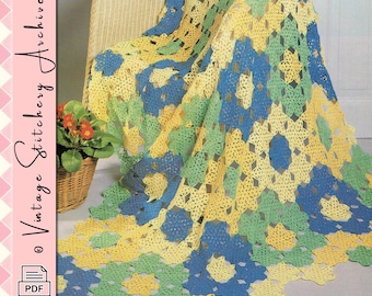 Vintage Crochet Pattern "Floral Afghan Blanket" Digital PDF Pattern -- INSTANT DOWNLOAD, Home Decor Crochet Pattern