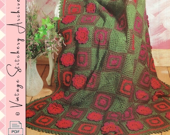 Vintage Afghan Crochet Pattern, "Majestic Blanket" Digital Crochet PDF Pattern -- INSTANT DOWNLOAD, Patchwork Crochet Pattern