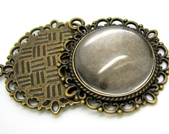 Cabochon Setting | Bezel : 1 Antique Bronze 20mm Cabochon Settings with Domed Glass Cabochon  -- Lead & Nickel Free 15290-1.C22