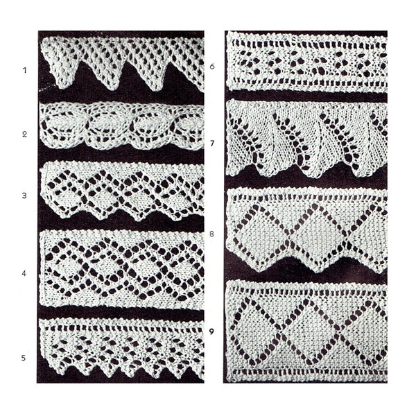 9 Vintage Knit Edgings & Insertions / Digital Knitting Pattern PDF -- INSTANT DOWNLOAD -- Knitted Edgings Digital Pattern  c.1936