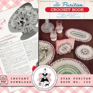 Libro de patrones de ganchillo antiguos: El famoso libro de ganchillo puritano n.° 100 - Descarga instantánea en PDF - Tapetes, respaldos de sillas, manteles, c. 1953