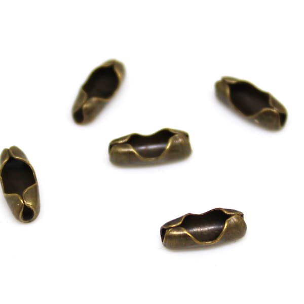 Clasps : Antique Bronze Ball Chain Connector Clasps Fits 2mm Ball Chain [100 pieces] -- Lead, Nickel Free 03687.B34,37