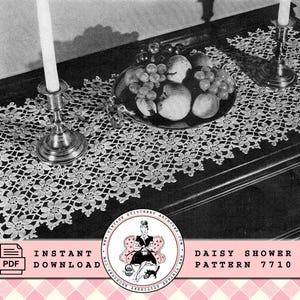 ヴィンテージデイジークロシェテーブルランナーパターン（PDFダウンロード）