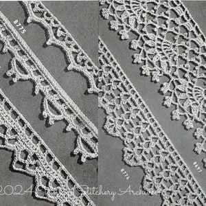 Puede incluir: Cuatro patrones de encaje de ganchillo diferentes, cada uno con un diseño único. Los patrones están etiquetados con números: 8775, 8764, 8429, 8776 y 8697.