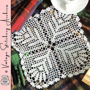 Vintage Crochet Doily Pattern, "Oak Leaves Square Doily" Digital Crochet PDF Pattern -- INSTANT DOWNLOAD