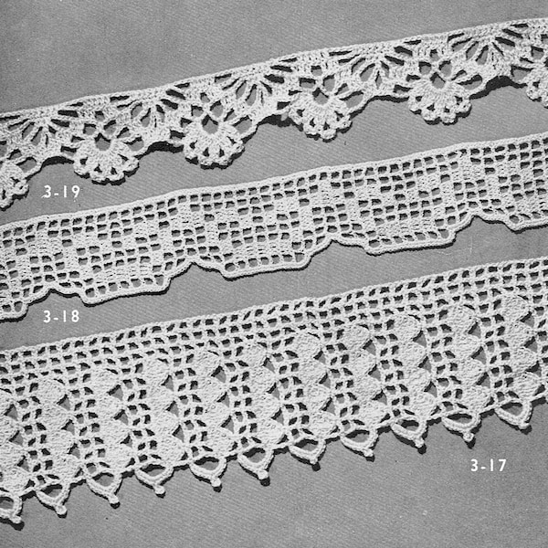 Vintage Lace Crochet Edgings Patterns, Royal Society -- INSTANT DOWNLOAD, PDF -- 3 Different Designs, Digital Crochet Pattern,  c.1943