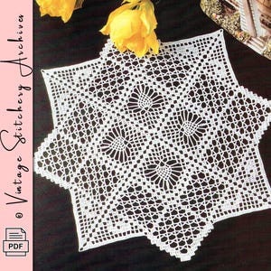Vintage Filet Crochet Pattern "Double Square Doily" Digital PDF Pattern -- INSTANT DOWNLOAD, Doily Crochet Pattern