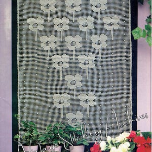 Vintage Filet Crochet Curtain Pattern, &quot;Floral Vista Crochet Curtain Panel&quot; Digital Crochet PDF Pattern -- INSTANT DOWNLOAD