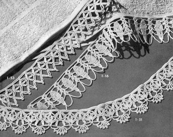 Vintage Lace Crochet Edgings Patterns, Perfect for Towels -- INSTANT DOWNLOAD, PDF -- 3 Different Designs, Digital Crochet Pattern,  c.1943
