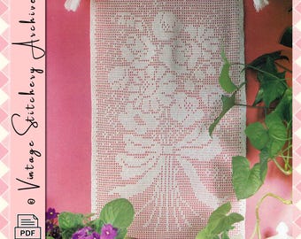 Patrón de ganchillo filet vintage "Mural Ramo para colgar en la pared" Patrón digital en PDF -- DESCARGA INMEDIATA, 64,8 cm x 36,2 cm