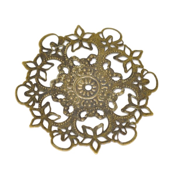 Antique Bronze Filigree Flower Connectors / Links / Metal Stampings / Embellishments [6 pieces] -- Lead, Nickel & Cadmium Free F14284