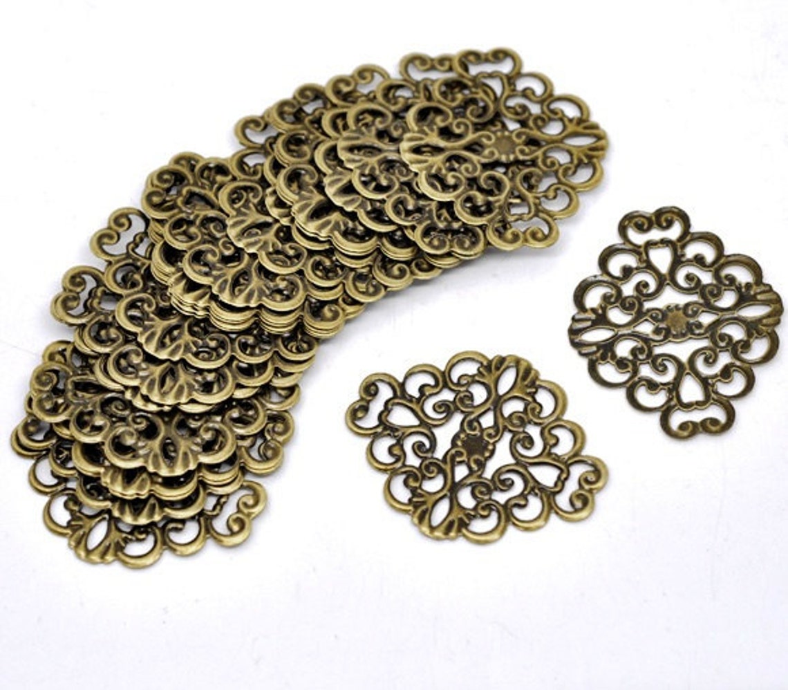 Filigree : 10 Antique Bronze Filigree Metal Jewelry Stampings | Etsy