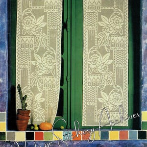 Vintage Filet Crochet Curtain Pattern, &quot;Garden Roses Crochet Curtain Panels&quot; Digital Crochet PDF Pattern -- INSTANT DOWNLOAD
