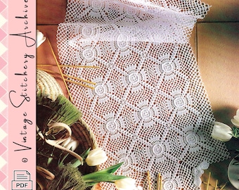 Vintage Table Runner Crochet Pattern "Roses In Corners" Digital Crochet PDF Pattern -- INSTANT DOWNLOAD