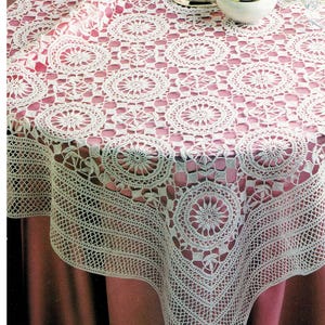 Vintage Crochet Tablecloth Pattern, &quot;Come One, Come All Square Tablecloth&quot; Digital Crochet PDF Pattern -- INSTANT DOWNLOAD