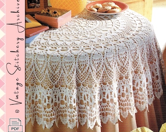 Vintage Crochet Tablecloth Pattern, "Victorian Splendor Round Tablecloth" Digital Crochet PDF Pattern -- INSTANT DOWNLOAD