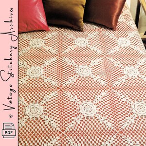 Patrón de ganchillo vintage "Colcha cubierta de rosas" - Patrón digital en PDF - DESCARGA INMEDIATA, Crochet patchwork estilo abuela