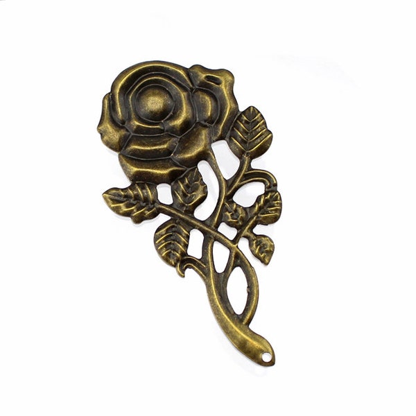 Antique Bronze Filigree Rose Embellishments / Connectors / Floral Filigree Metal Stampings [2 pieces] --  F18538