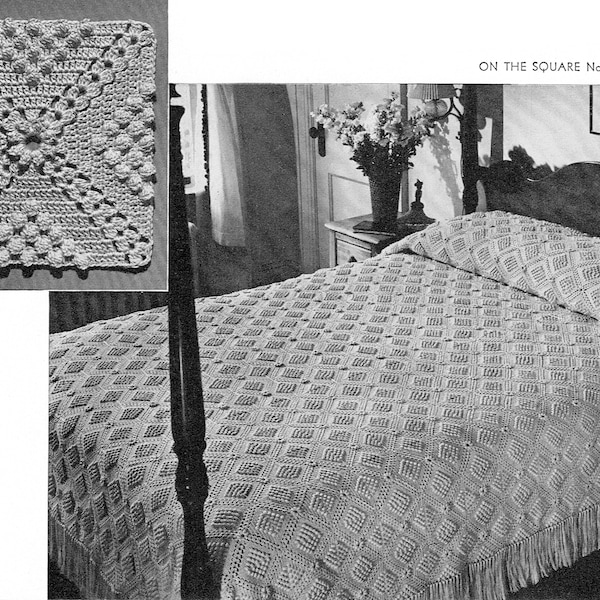 Vintage Crochet Pattern "On The Square Motif" PDF Pattern -- INSTANT DOWNLOAD -- Square Crochet Blanket, Bedspread  c. 1947