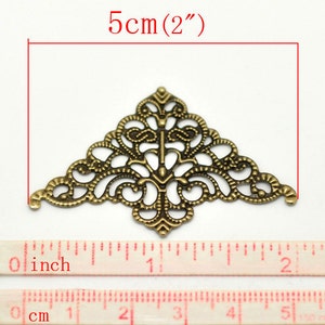 Antique Brass Filigree Triangular Connectors Links / Bronze Filigree Jewelry Stampings 8 pieces ... Lead, Nickel & Cadmium Free F17546 image 2
