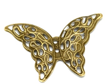 Filigree : 10 Antique Bronze Filigree Butterfly Connectors / Brass Filigree Metal Stampings / Links / Embellishments  -- F113757