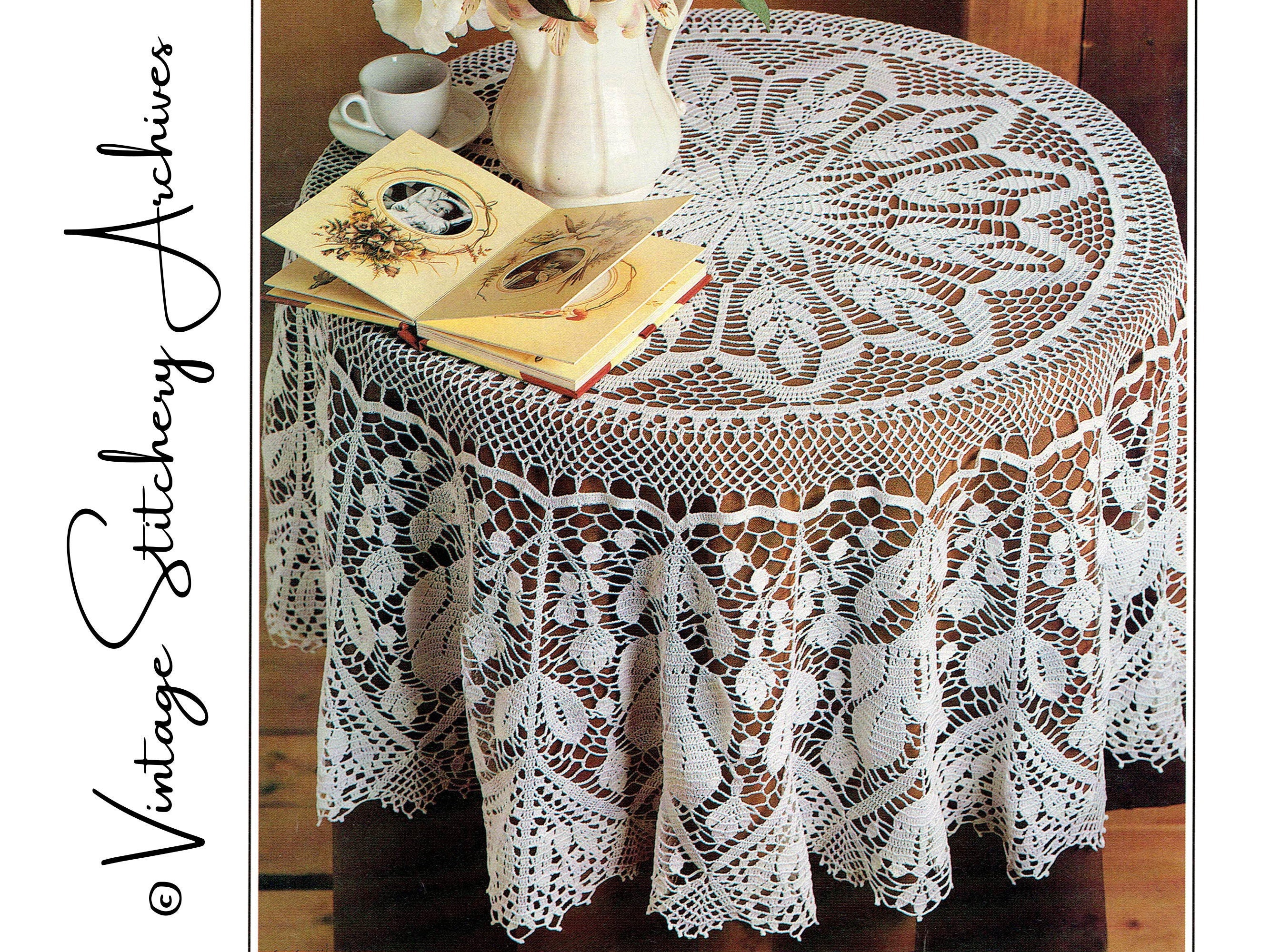 Vintage Crochet Tablecloth Pattern, "Provence Masterpiece Round Tablecloth" Digital Crochet PDF Pattern -- INSTANT DOWNLOAD