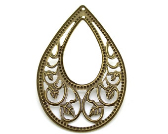 Antique Bronze Teardrop Filigree Links / Filigree Chandelier Stampings Perfect for Earrings [6 pieces] -- Lead & Nickel Free F98813