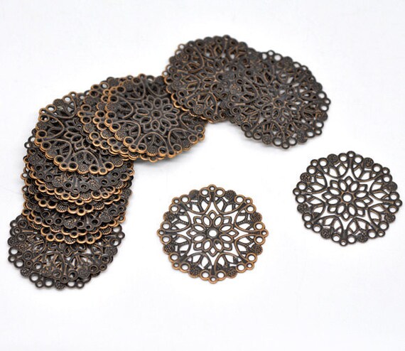 Nickel /& Cadmium Free F14283.J6H Filigree : 10 Antique Bronze Filigree Flower Wraps Connectors Lead Metal Stampings Filigree Links