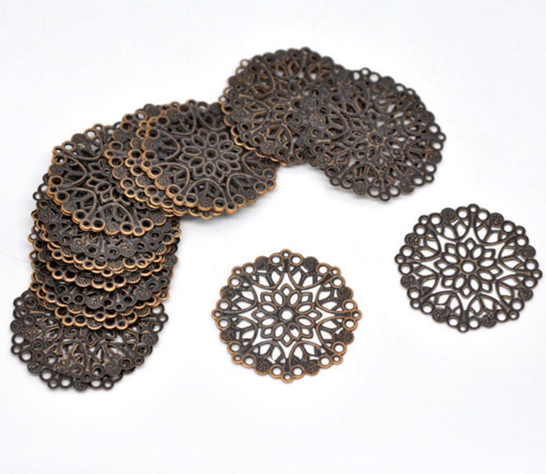 Filigree : 10 Antique Copper Filigree Metal Stampings Copper - Etsy