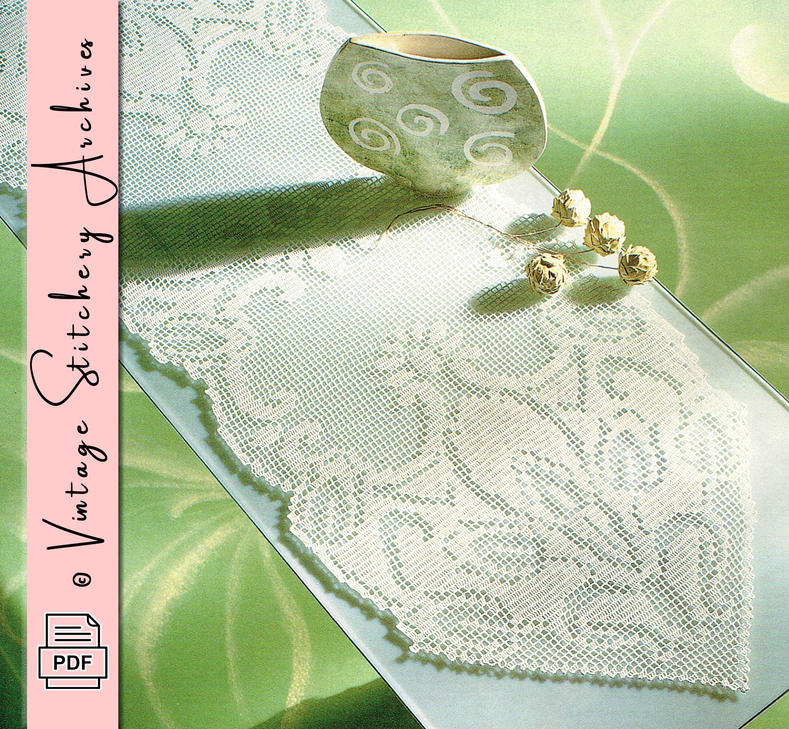 8 Vintage Filet Crochet Charts Featuring Butterflies, Doilies, and Floral Motifs 6 Vintage Filet Crochet