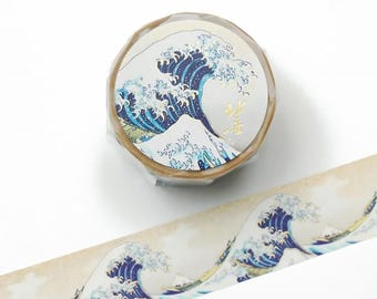 Cinta washi estampada con papel de aluminio Cozyca - Grandes olas de Hokusai