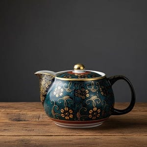Kutani Ware Aochibu Tea Pot - Tessen and Blue Dots Design | 青粒鉄仙