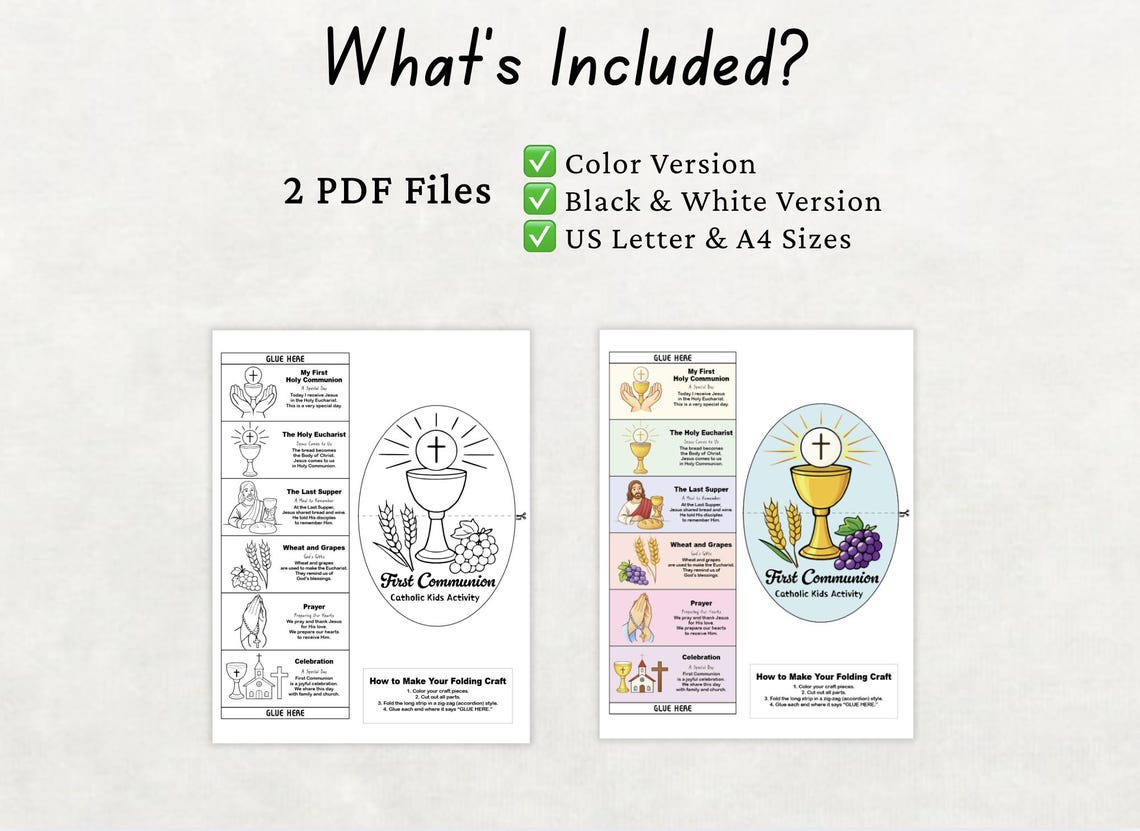 First Holy Communion Folding Craft Printable, Catholic Eucharist ...