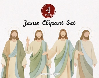 Jesus Clipart Set, Christian Jesus Illustration PNG, Soft Watercolor Jesus Art, Bible Clipart, Church Sunday School, Religious Clip Art