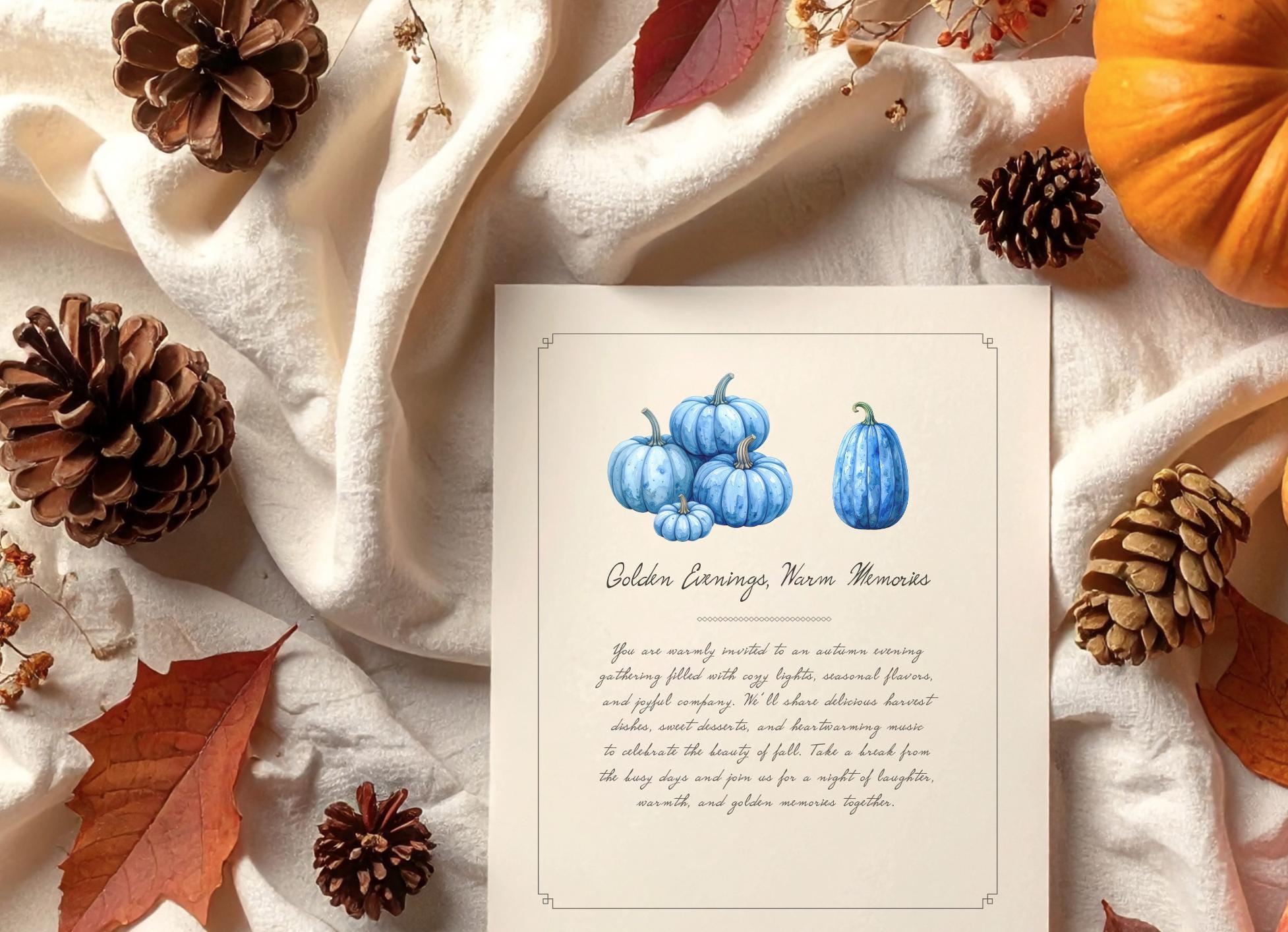 Blue Fall Pumpkin Clipart Bundle | Watercolor Pumpkins | Autumn Wedding ...