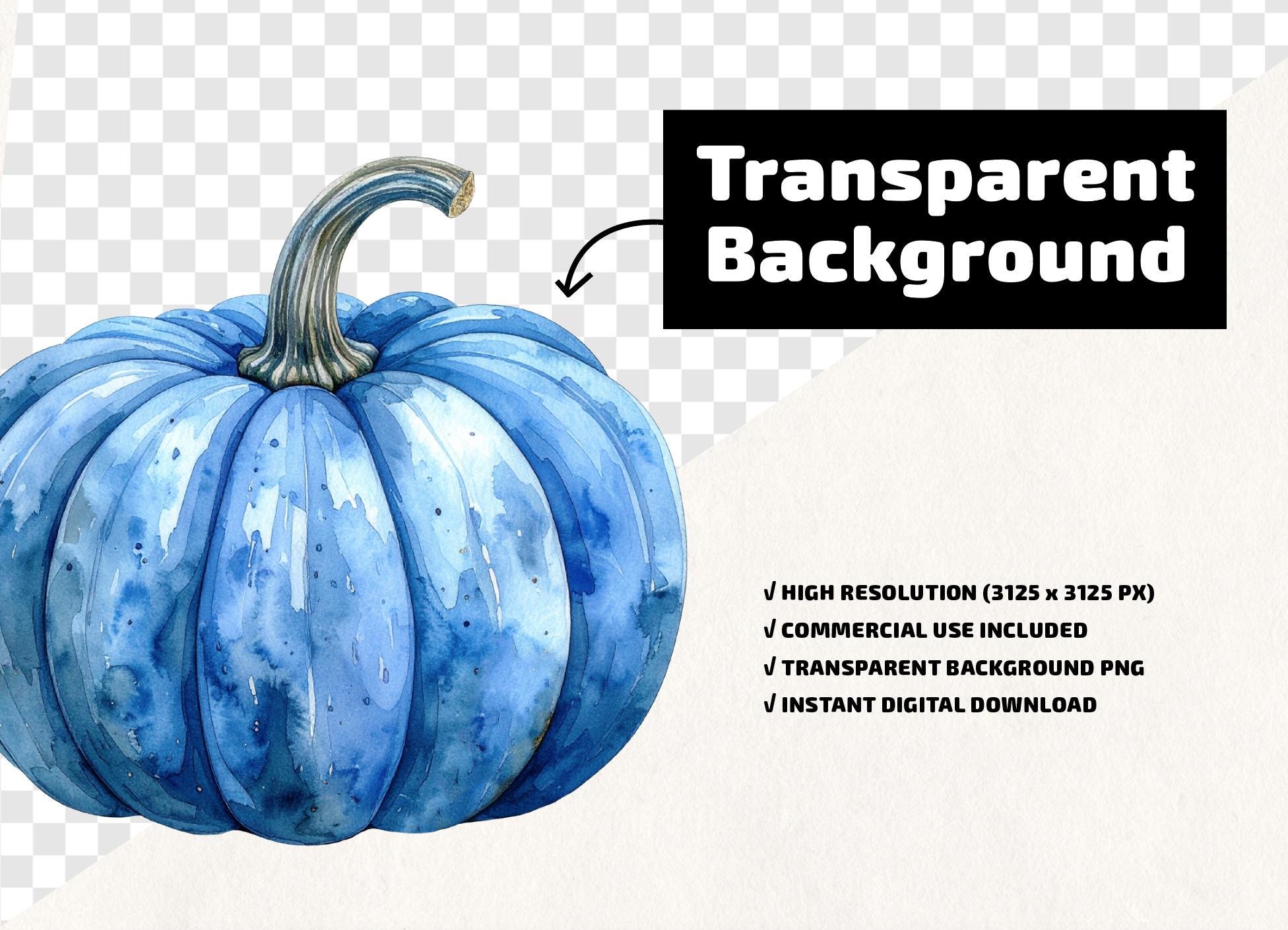 Blue Fall Pumpkin Clipart Bundle | Watercolor Pumpkins | Autumn Wedding ...