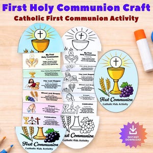 First Holy Communion Folding Craft Printable, Catholic Eucharist Activity, First Communion Lesson, Catechism Craft, Sunday School PDF