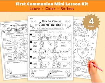First Communion Mini Lesson Kit for Kids | Catholic Eucharist Worksheets & Coloring Pages | CCD Activity Printable PDF Pack