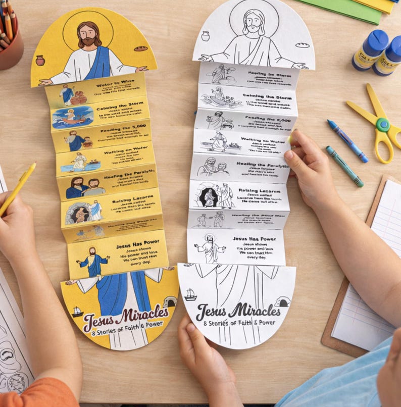 Jesus Miracles Folding Surprise Craft, Sunday School Bible Activity for ...