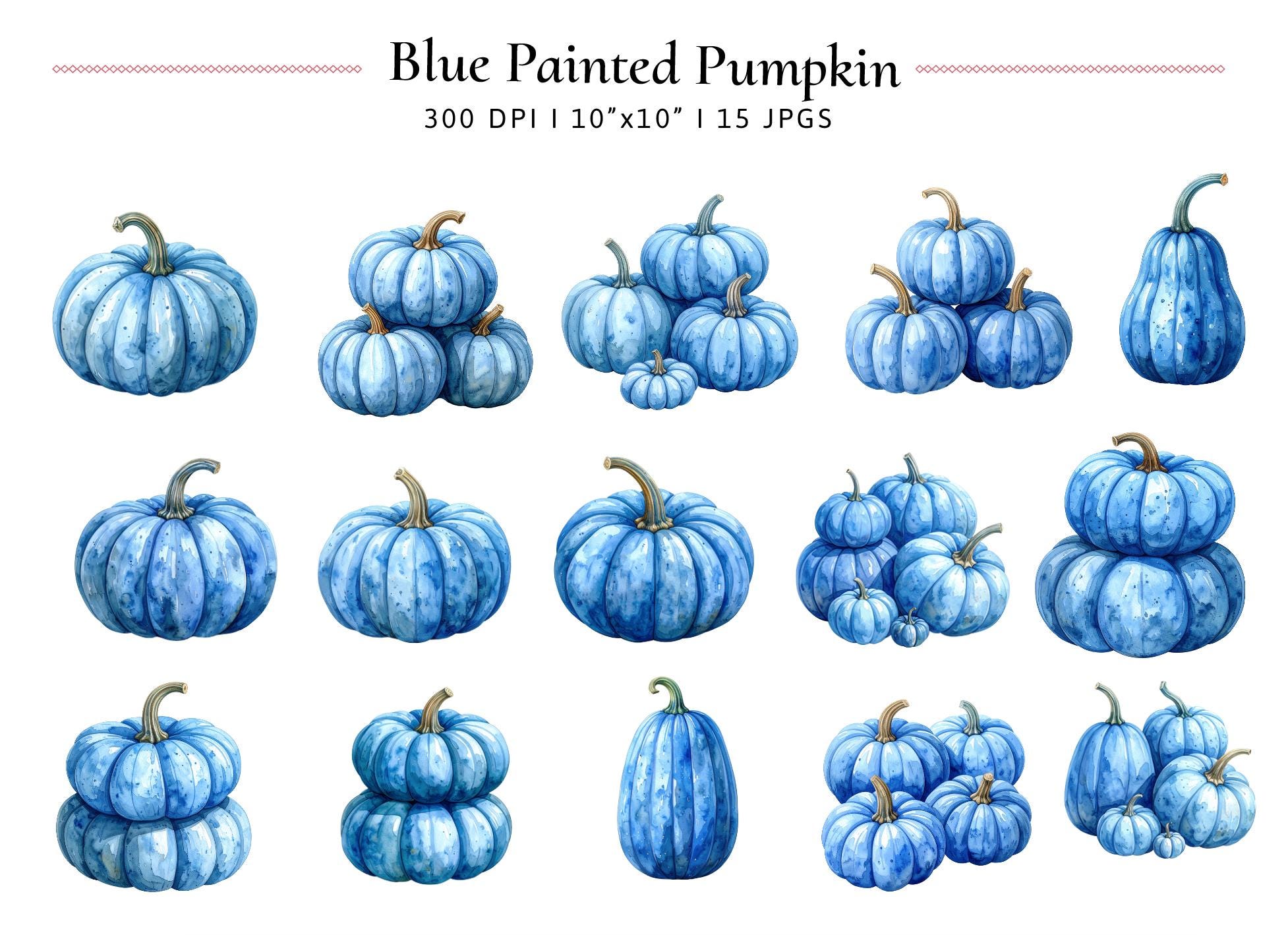 Blue Fall Pumpkin Clipart Bundle | Watercolor Pumpkins | Autumn Wedding ...
