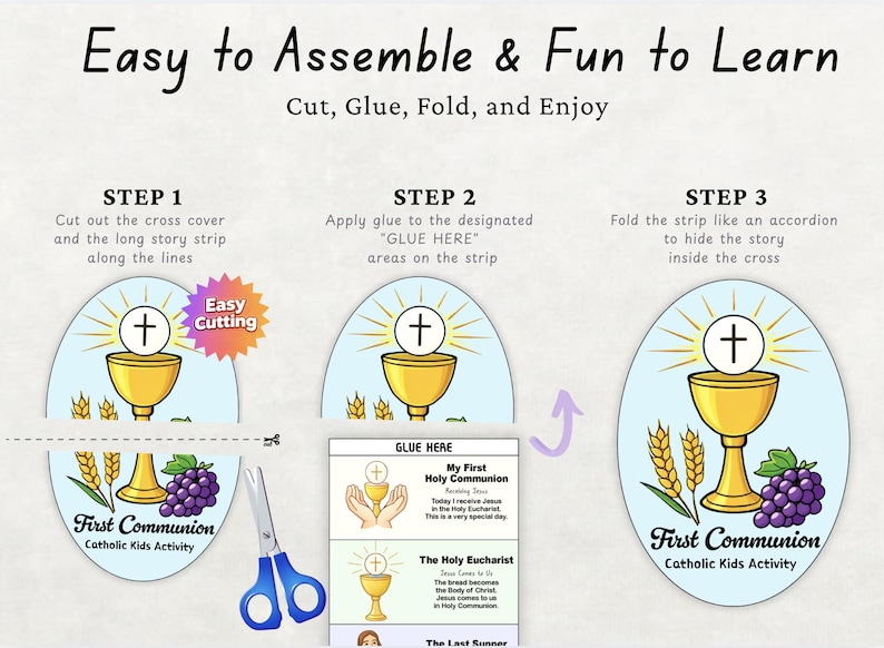 First Holy Communion Folding Craft Printable, Catholic Eucharist ...