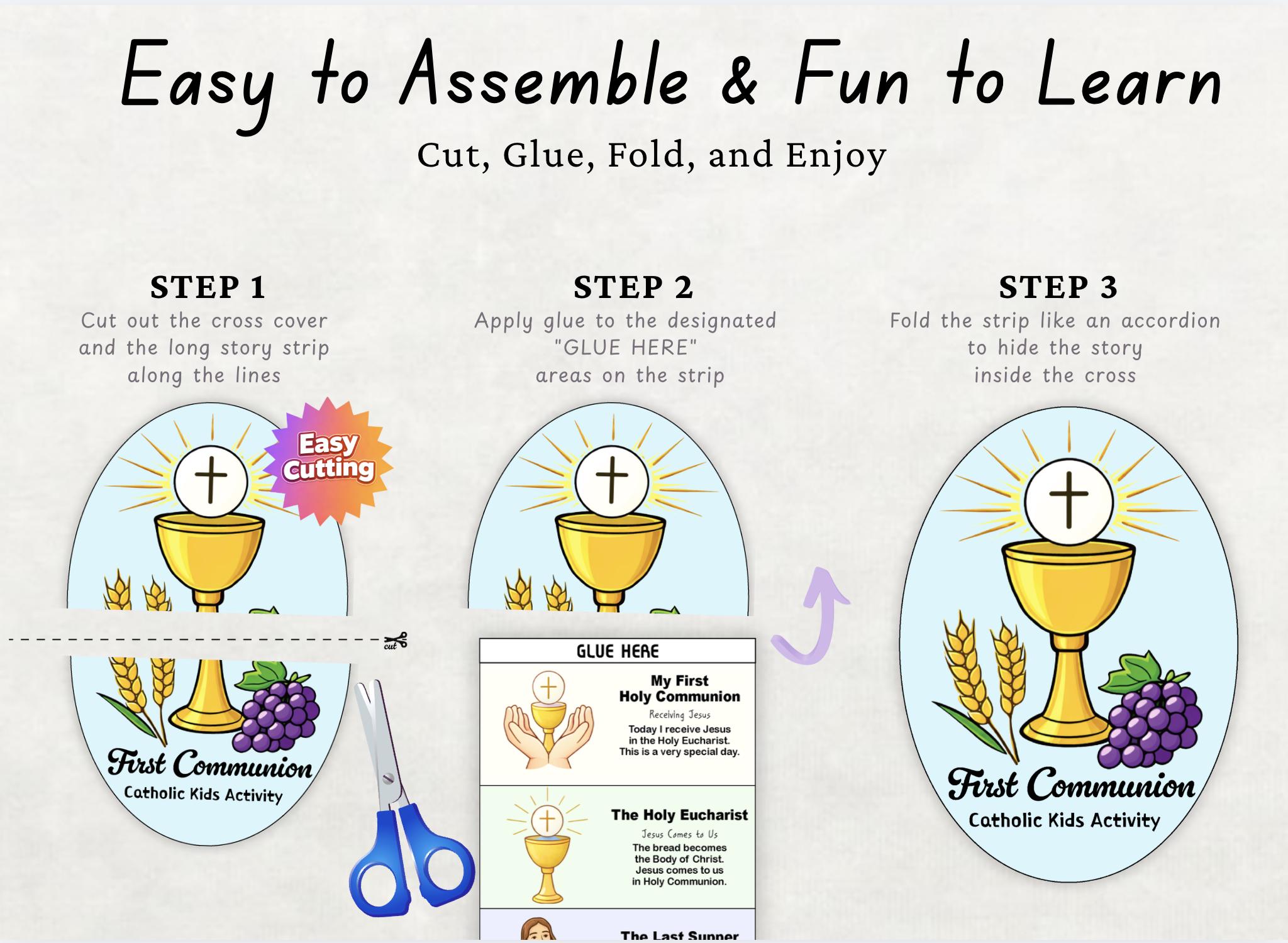 First Holy Communion Folding Craft Printable, Catholic Eucharist ...