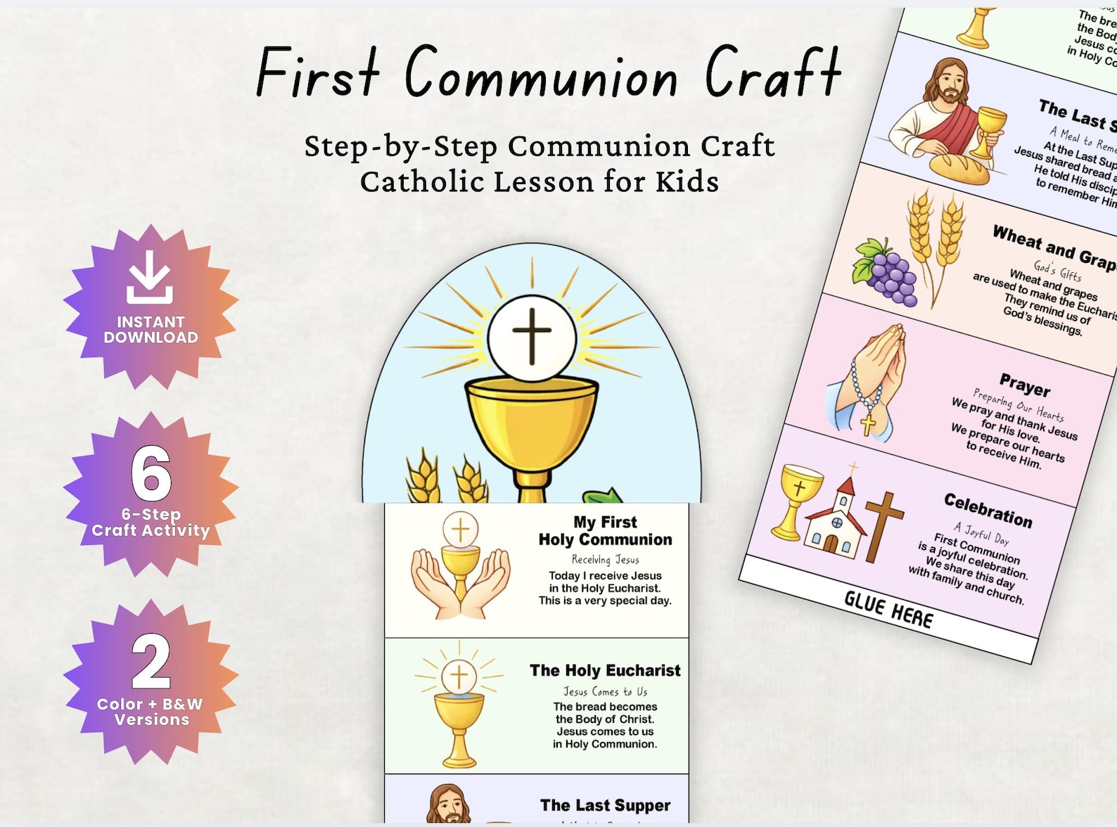 First Holy Communion Folding Craft Printable, Catholic Eucharist ...