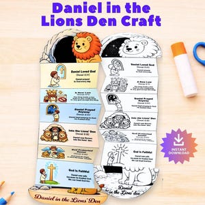 Atividade dobrável de Daniel na cova dos leões | Atividade interativa sobre a história bíblica para crianças | Material para imprimir para a Escola Dominical | PDF para educação cristã em casa
