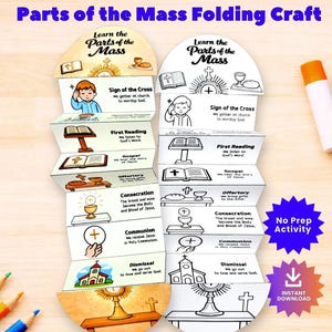 Parts of the Mass Folding Craft, Catholic Printable Activity for Kids, Sunday School Lesson, Homeschool Resource, First Communion Prep