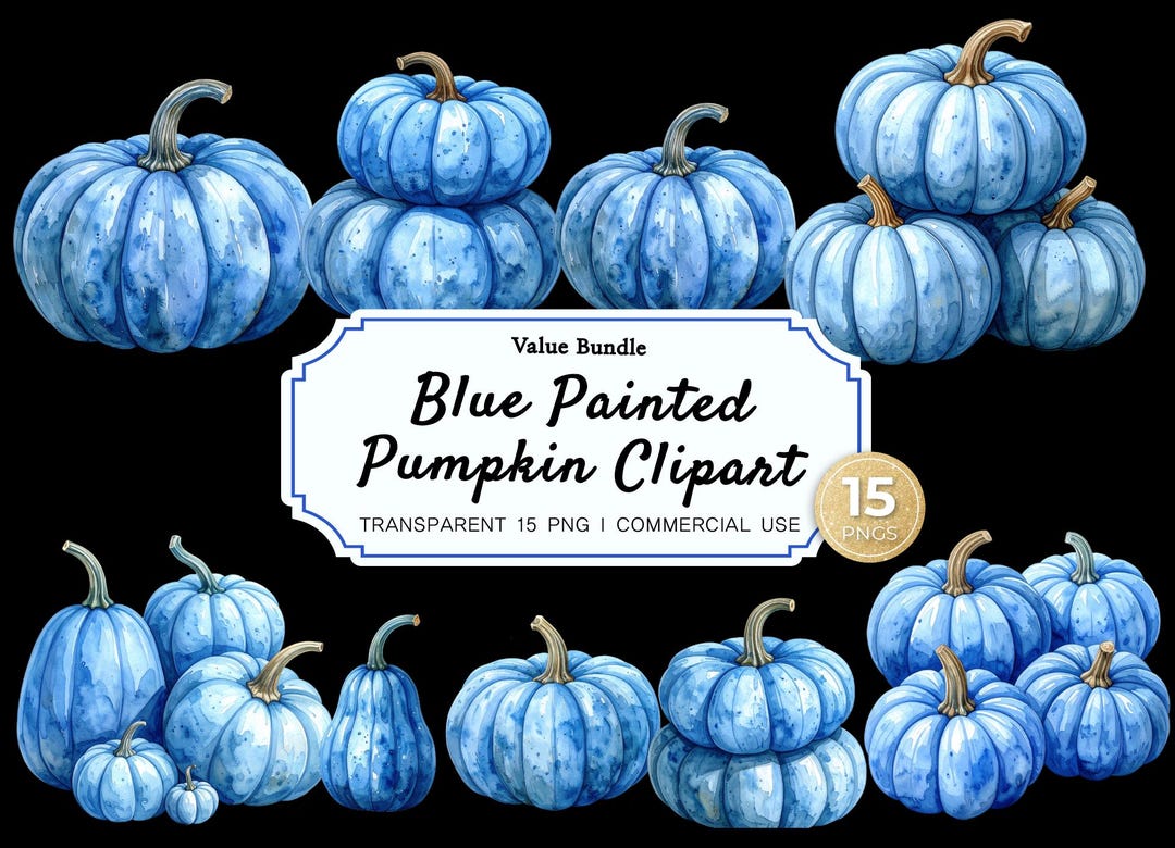 Blue Fall Pumpkin Clipart Bundle | Watercolor Pumpkins | Autumn Wedding ...