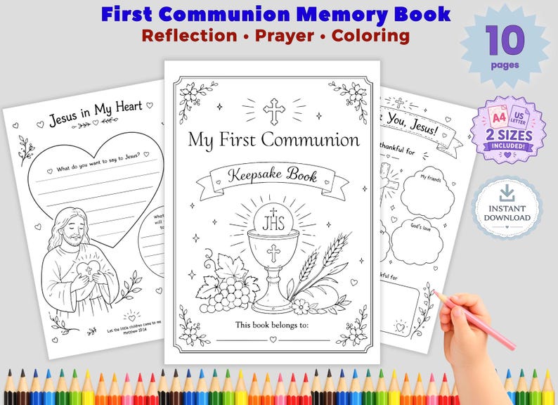 First Holy Communion Keepsake Book for Kids, Catholic Reflection ...