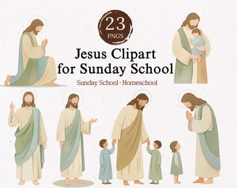 Jesus Clipart for Sunday School PNG, Teaching of Jesus Bible Story Illustration, Christian Education Art for Kids Ministry & Church Use