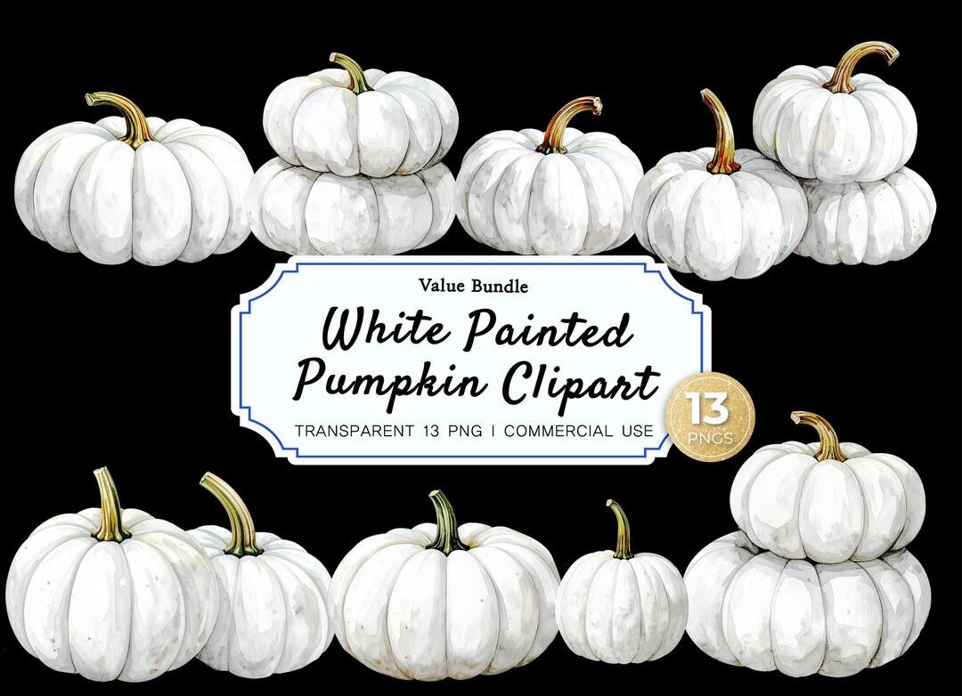 White Fall Pumpkin Clipart Bundle | Watercolor Pumpkins | Autumn ...